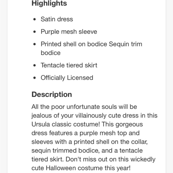 DISNEY VILLAINS Ursula costume NEW size small 6 - Picture 7 of 9